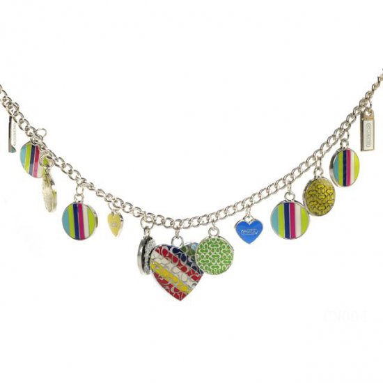 Coach Stripe Heart Silver Necklaces CYU | Women - Click Image to Close